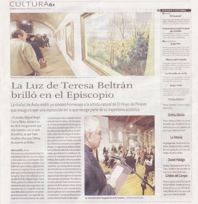 Teresa Beltrán - Hommage de la ville d'Avila